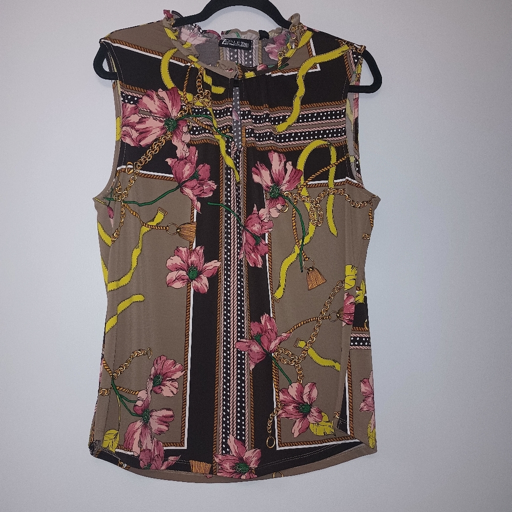 7th Avenue Design Studio‎ Floral Chain Print Sleeveless Blouse XL